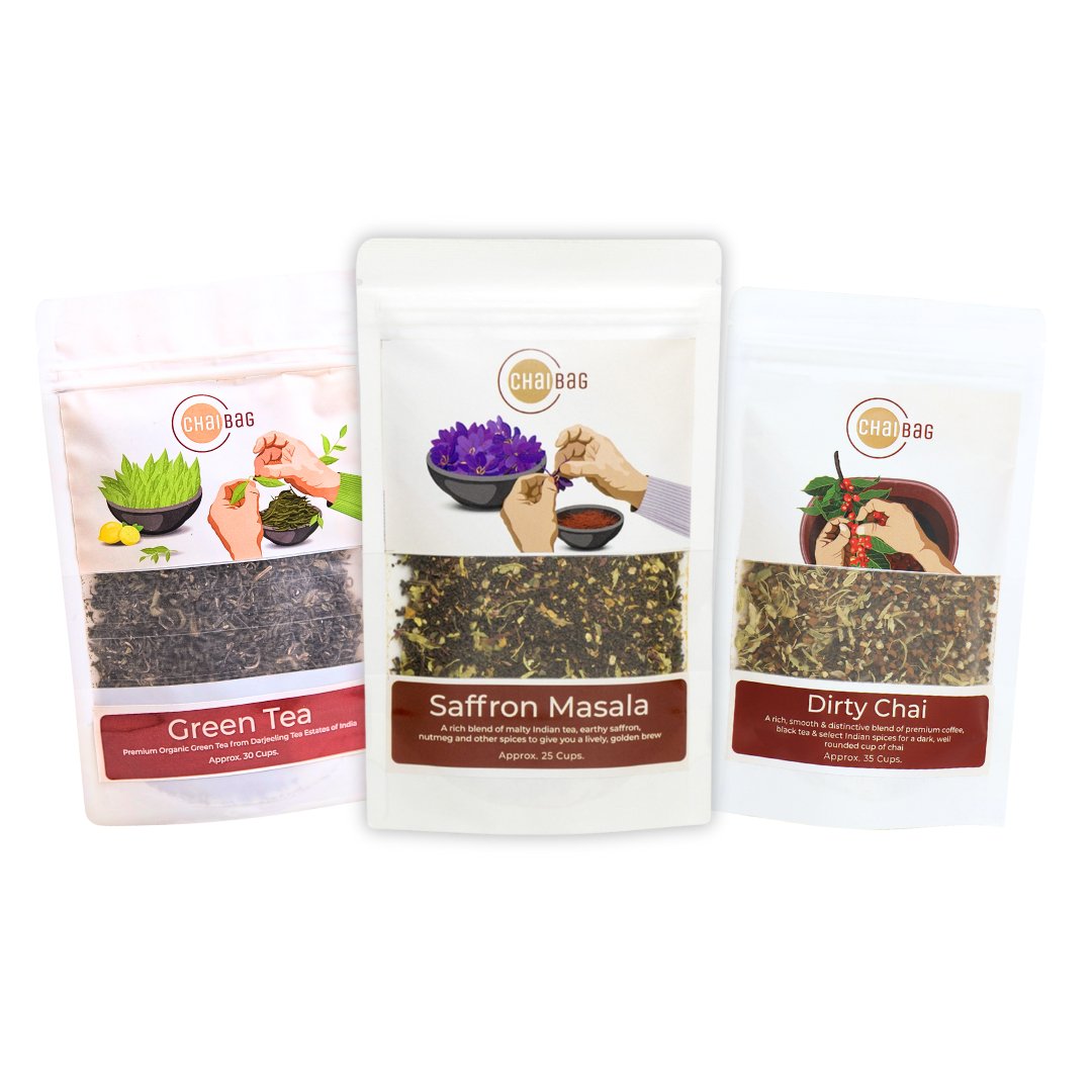 Saffron Masala, Dirty Chai & Green tea Combo - ChaiBag