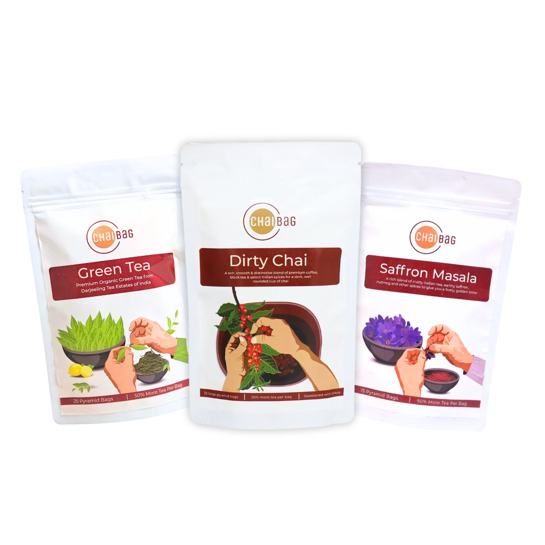 Saffron Masala, Dirty Chai & Green tea Combo - ChaiBag